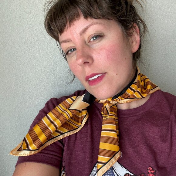 Vintage Autumnal Fall Black Orange Striped Leaf Square Printed Scarf - Picture 1 of 8